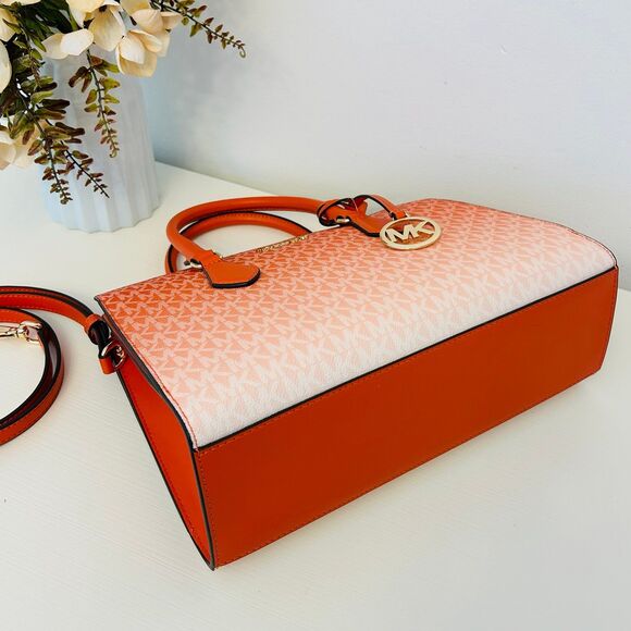 Michael Kors Purse Sheila Medium Ombré Signature Logo Satchel Red Clay - Picture 5 of 10